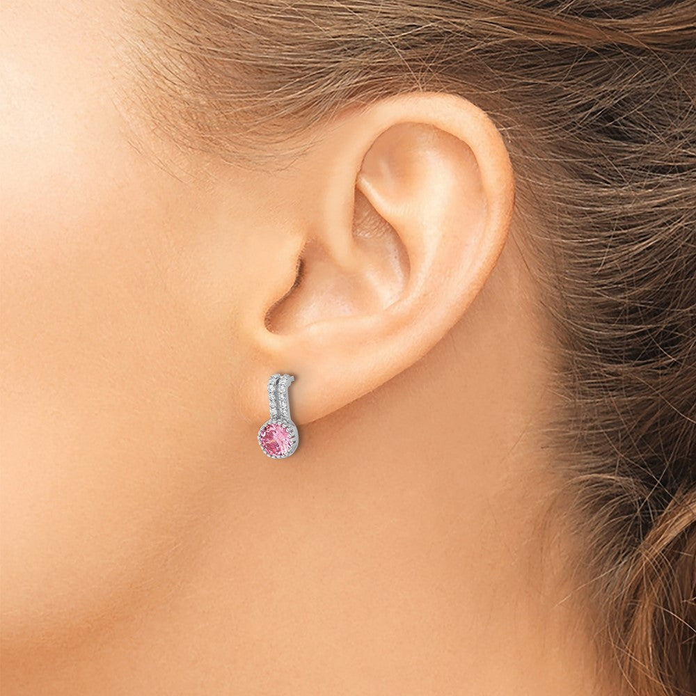 Sterlingsilber Rhodiniert Poliert Zwei Reihe Rosa & Weiß Zirkonia Ohrstecker