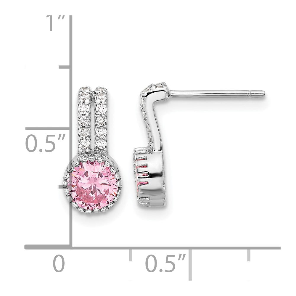 Sterlingsilber Rhodiniert Poliert Zwei Reihe Rosa & Weiß Zirkonia Ohrstecker