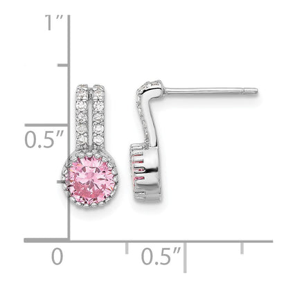Sterlingsilber Rhodiniert Poliert Zwei Reihe Rosa & Weiß Zirkonia Ohrstecker
