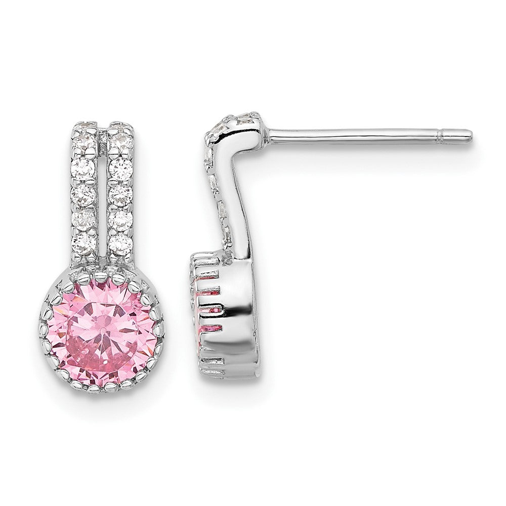 Sterlingsilber Rhodiniert Poliert Zwei Reihe Rosa & Weiß Zirkonia Ohrstecker