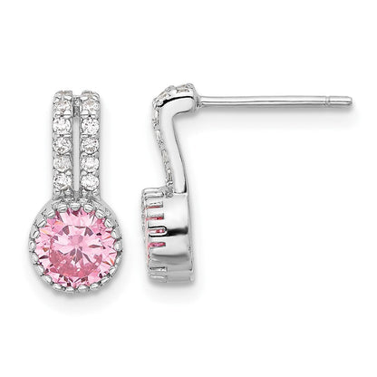 Sterlingsilber Rhodiniert Poliert Zwei Reihe Rosa & Weiß Zirkonia Ohrstecker