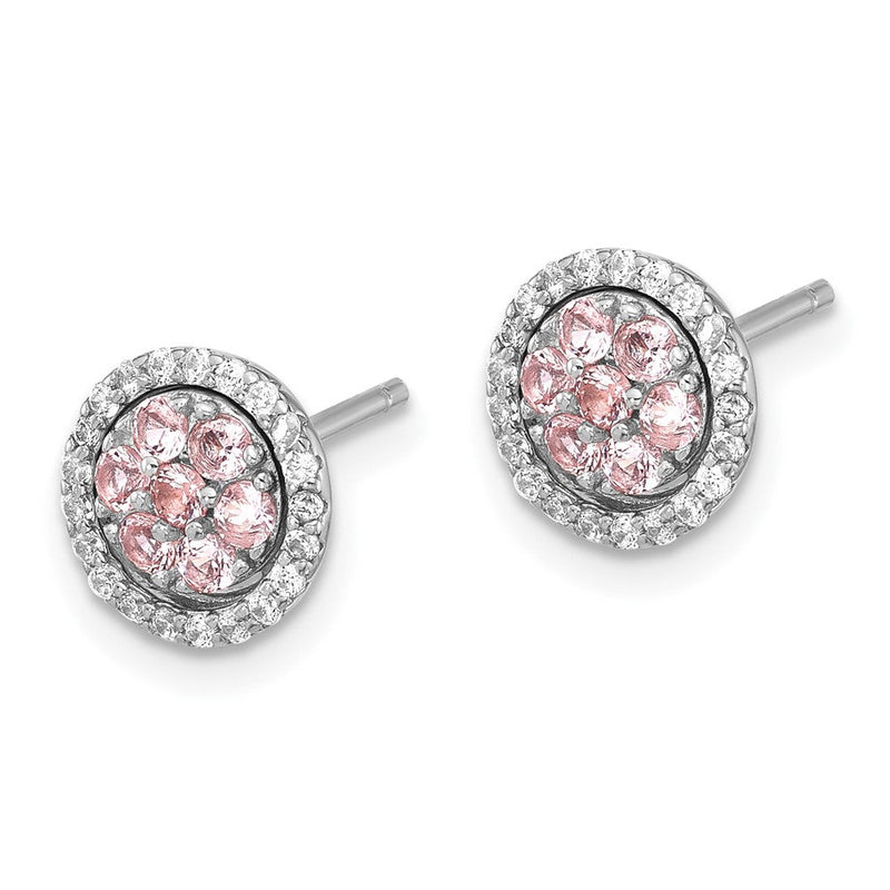 Sterlingsilber Rhodiniert Rosa Kristall Cluster mit Zirkonia Heiligenschein Jacke Stecker Ohrring