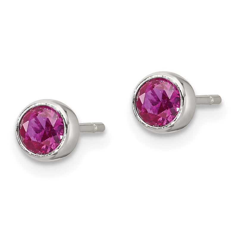 Sterlingsilber Poliert Rosa 4mm Zirkonia Rund Zargenfassung Ohrstecker