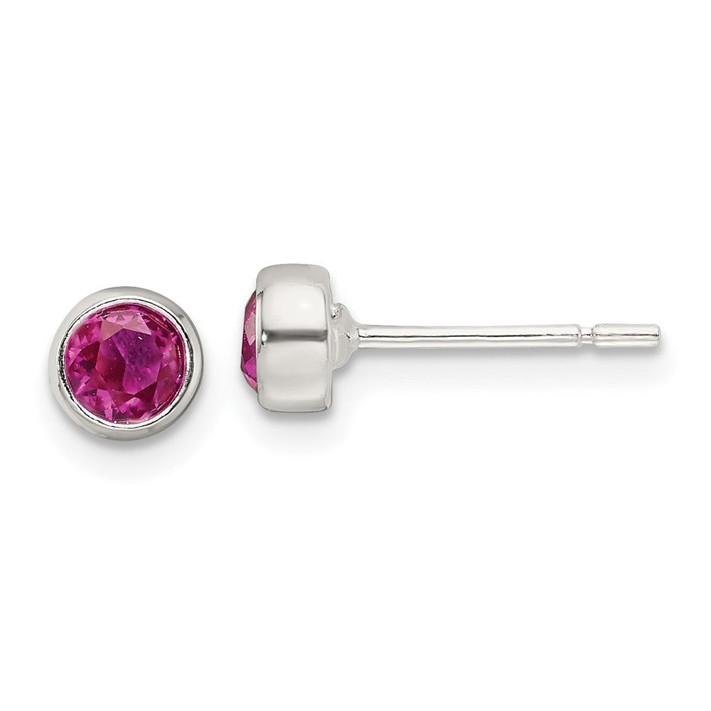 Sterlingsilber Poliert Rosa 4mm Zirkonia Rund Zargenfassung Ohrstecker