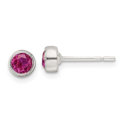Sterlingsilber Poliert Rosa 4mm Zirkonia Rund Zargenfassung Ohrstecker