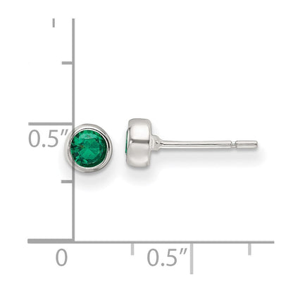 Sterlingsilber Poliert Grün Glas Rund Zargenfassung Ohrstecker