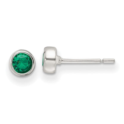 Sterlingsilber Poliert Grün Glas Rund Zargenfassung Ohrstecker