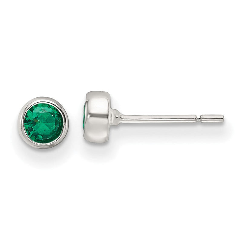 Sterlingsilber Poliert Grün Glas Rund Zargenfassung Ohrstecker
