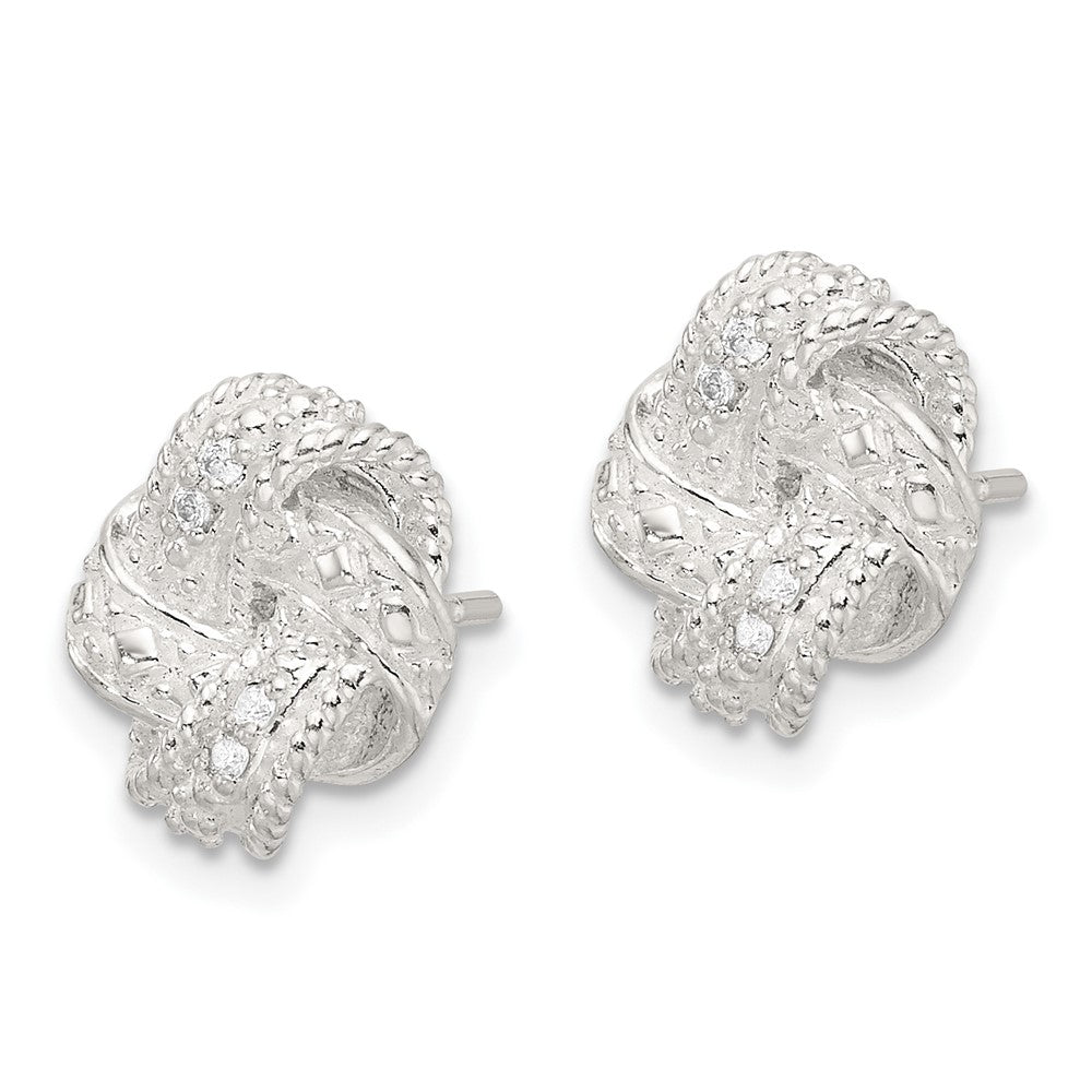 Sterlingsilber Poliert und Strukturiert.04ct Diamant Liebe Knoten Ohrstecker
