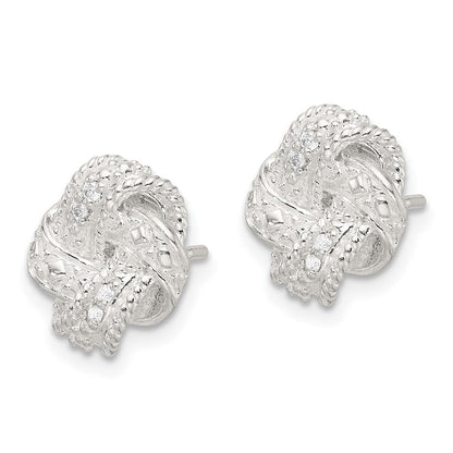 Sterlingsilber Poliert und Strukturiert.04ct Diamant Liebe Knoten Ohrstecker