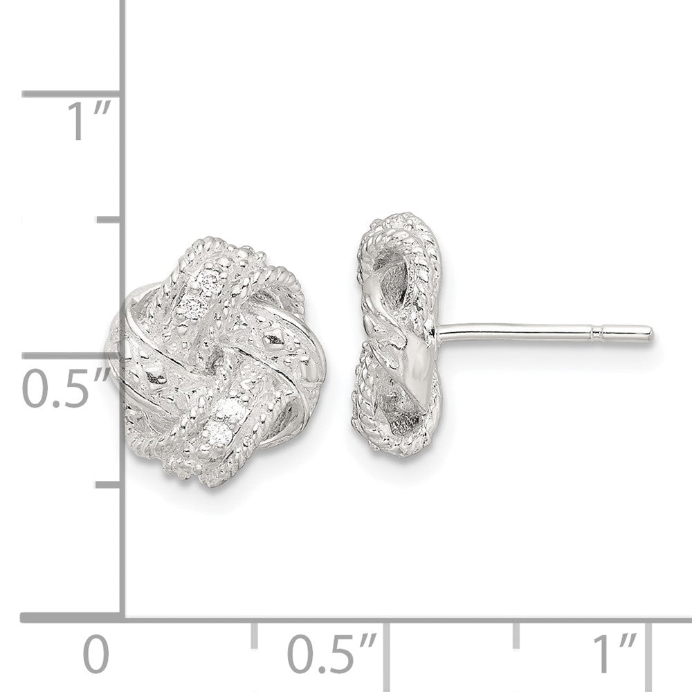 Sterlingsilber Poliert und Strukturiert.04ct Diamant Liebe Knoten Ohrstecker