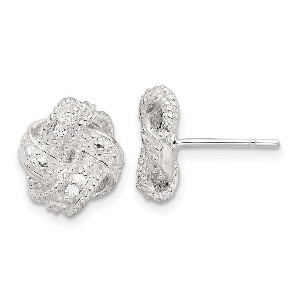 Sterlingsilber Poliert und Strukturiert.04ct Diamant Liebe Knoten Ohrstecker