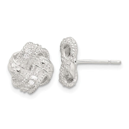 Sterlingsilber Poliert und Strukturiert.04ct Diamant Liebe Knoten Ohrstecker