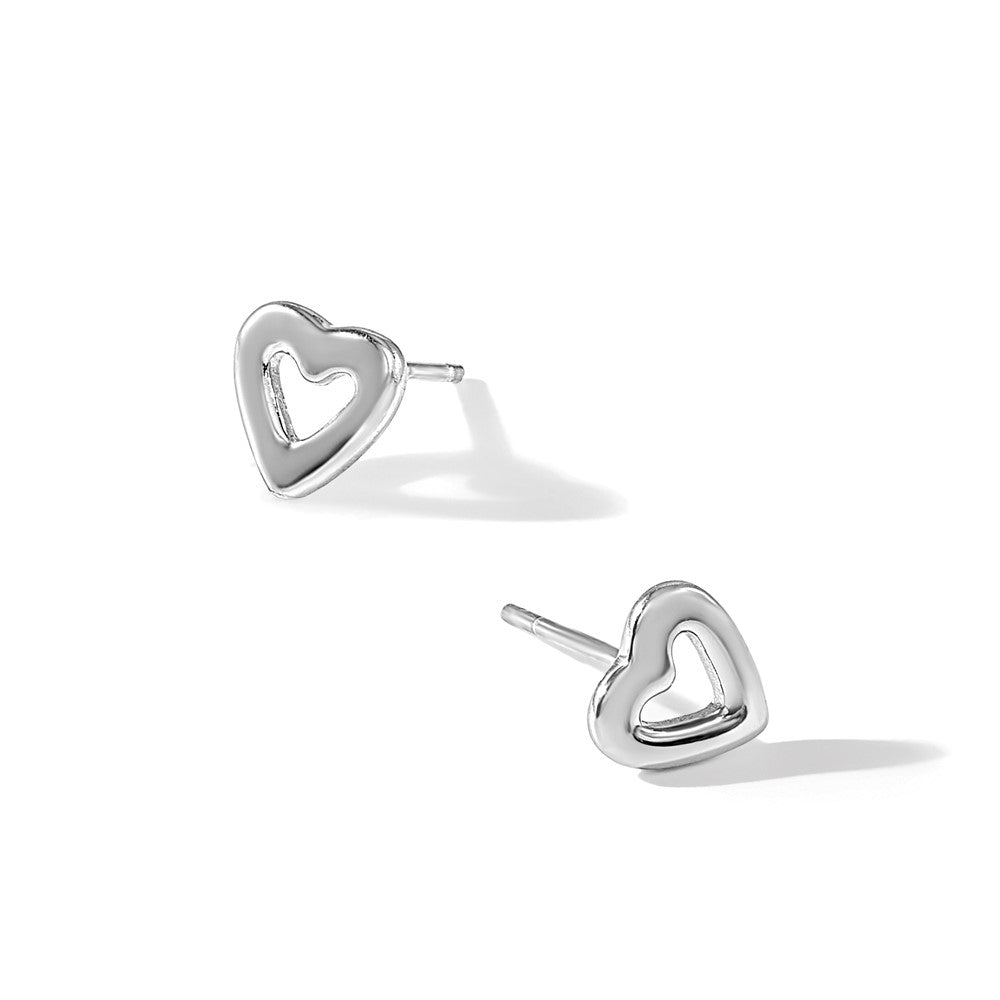 Sterlingsilber Rhodiniert Offen Herz Ohrstecker