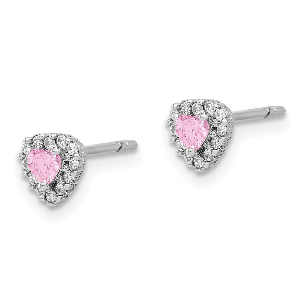Sterlingsilber Rhodiniert Klar und Rosa Zirkonia Herz Ohrstecker