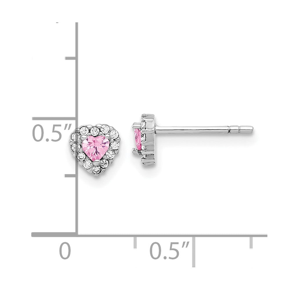 Sterlingsilber Rhodiniert Klar und Rosa Zirkonia Herz Ohrstecker