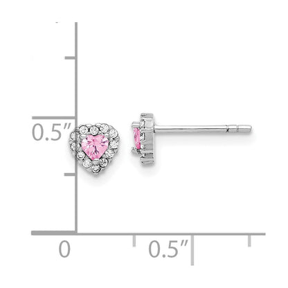 Sterlingsilber Rhodiniert Klar und Rosa Zirkonia Herz Ohrstecker