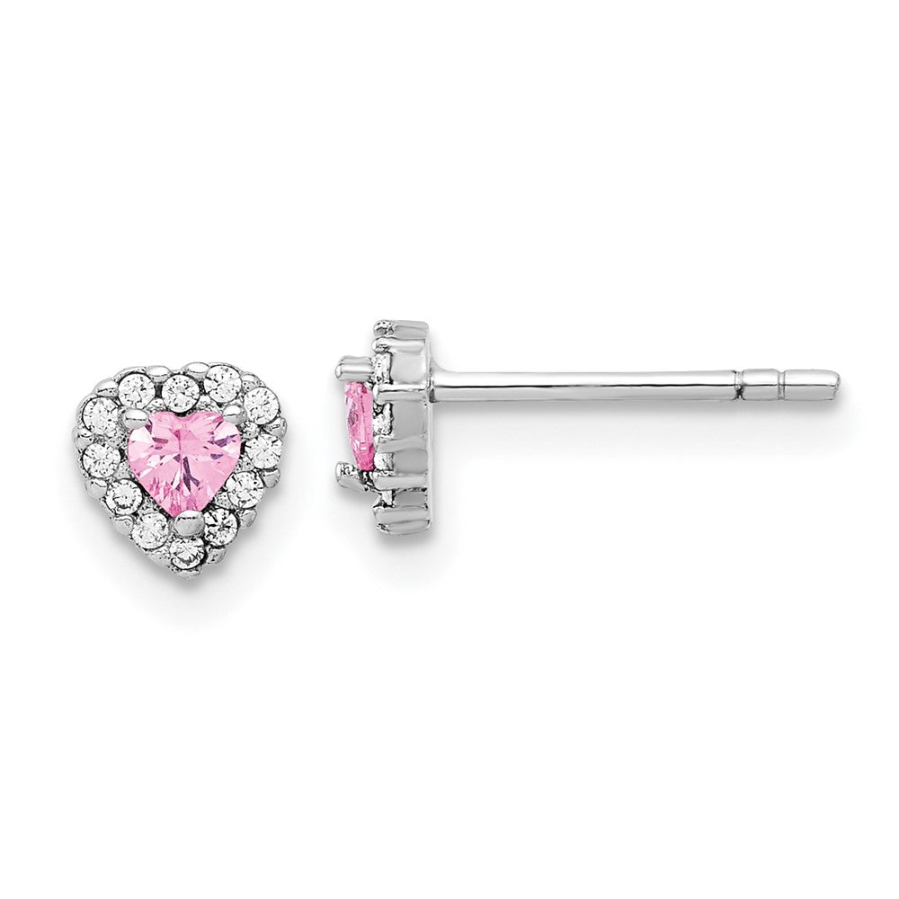 Sterlingsilber Rhodiniert Klar und Rosa Zirkonia Herz Ohrstecker