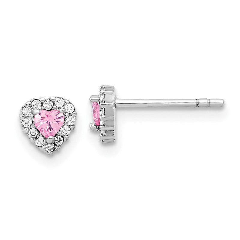 Sterlingsilber Rhodiniert Klar und Rosa Zirkonia Herz Ohrstecker