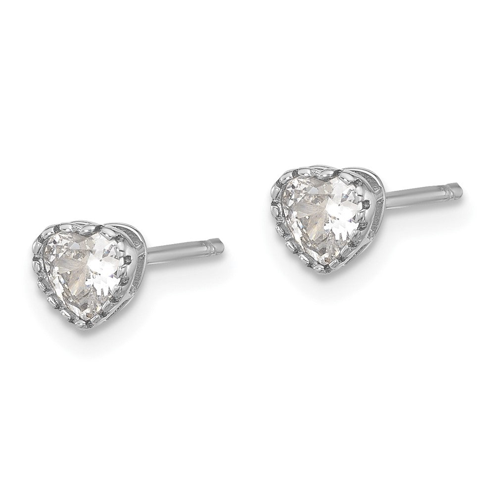 Sterlingsilber Rhodiniert Zirkonia Herz Ohrstecker