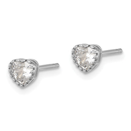 Sterlingsilber Rhodiniert Zirkonia Herz Ohrstecker