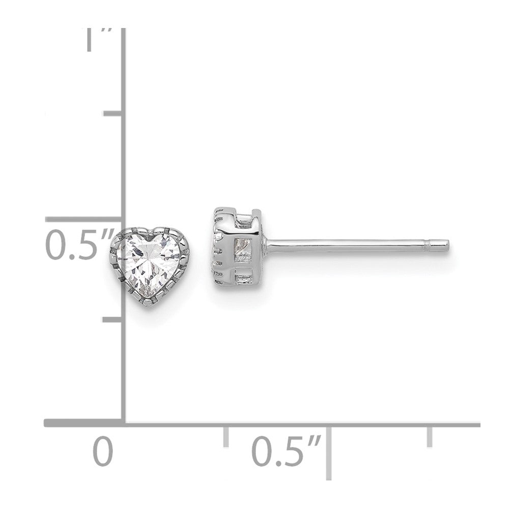 Sterlingsilber Rhodiniert Zirkonia Herz Ohrstecker