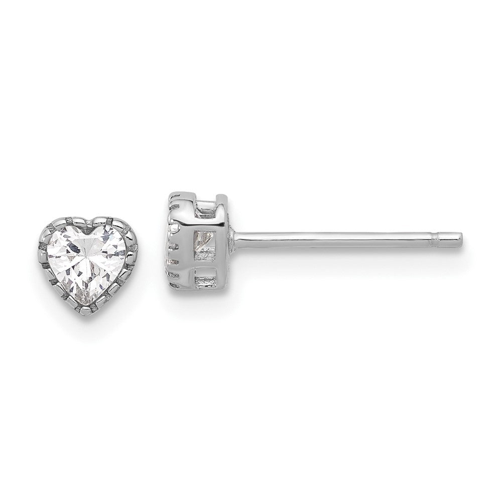Sterlingsilber Rhodiniert Zirkonia Herz Ohrstecker