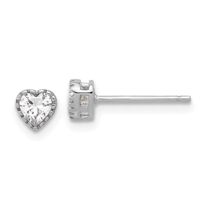 Sterlingsilber Rhodiniert Zirkonia Herz Ohrstecker