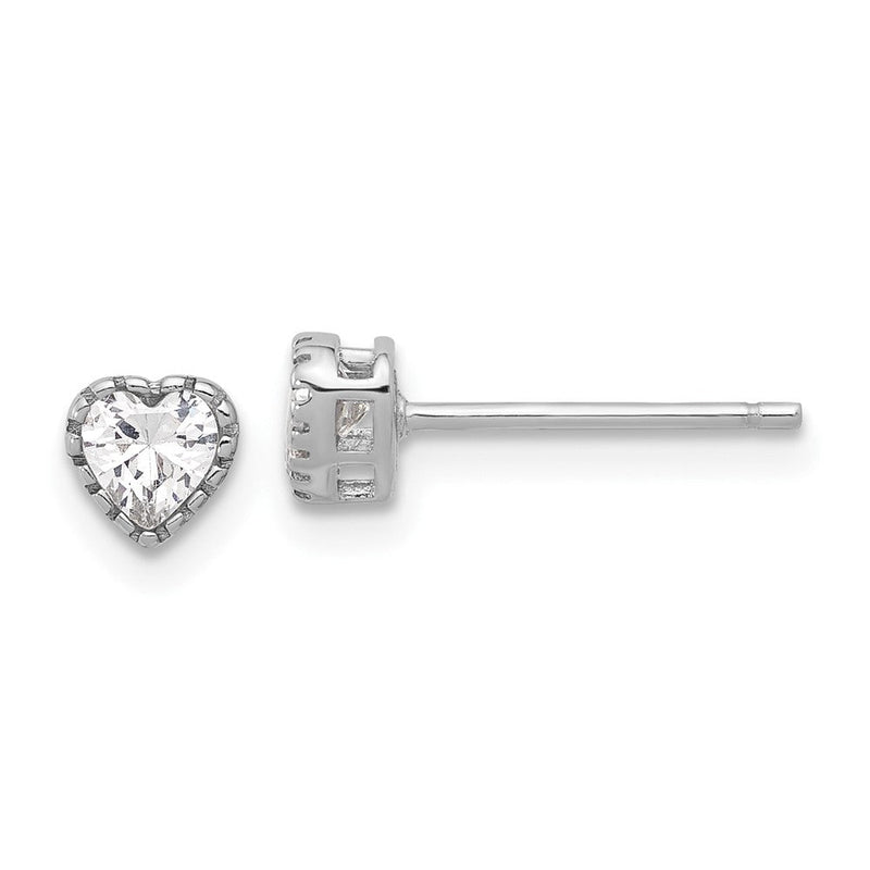 Sterlingsilber Rhodiniert Zirkonia Herz Ohrstecker