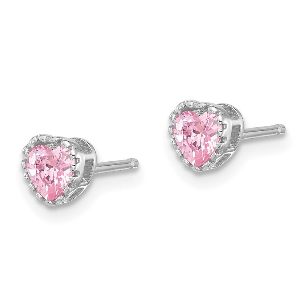 Sterlingsilber Rhodiniert Rosa Zirkonia Herz Ohrstecker