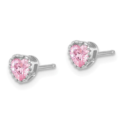 Sterlingsilber Rhodiniert Rosa Zirkonia Herz Ohrstecker