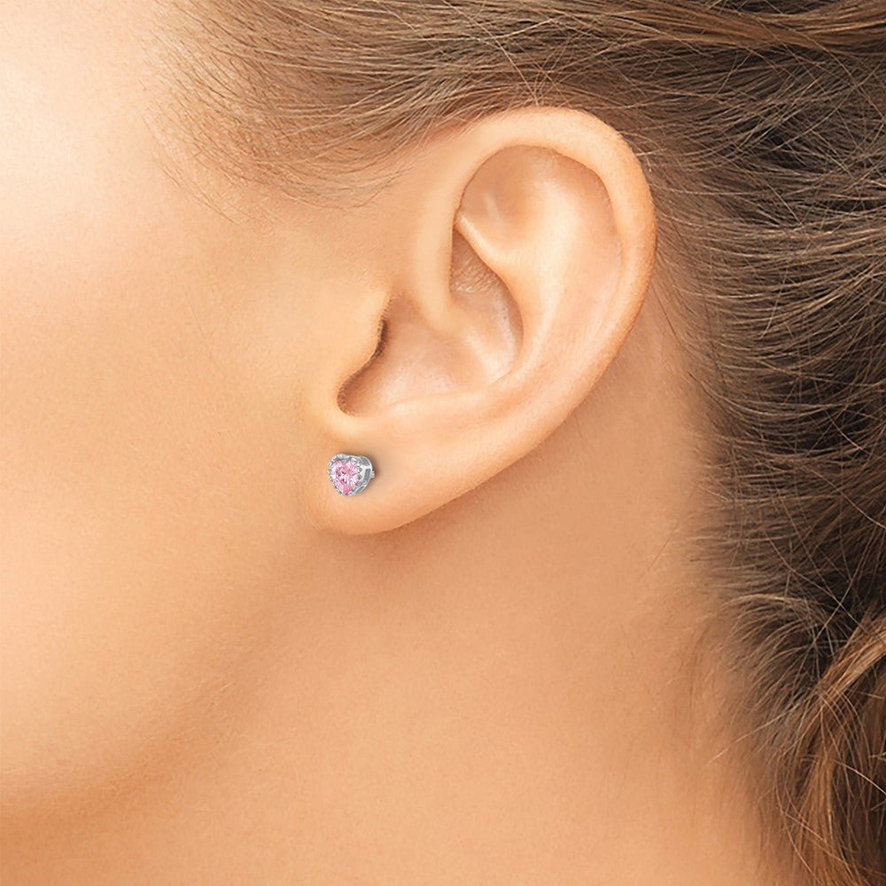 Sterlingsilber Rhodiniert Rosa Zirkonia Herz Ohrstecker