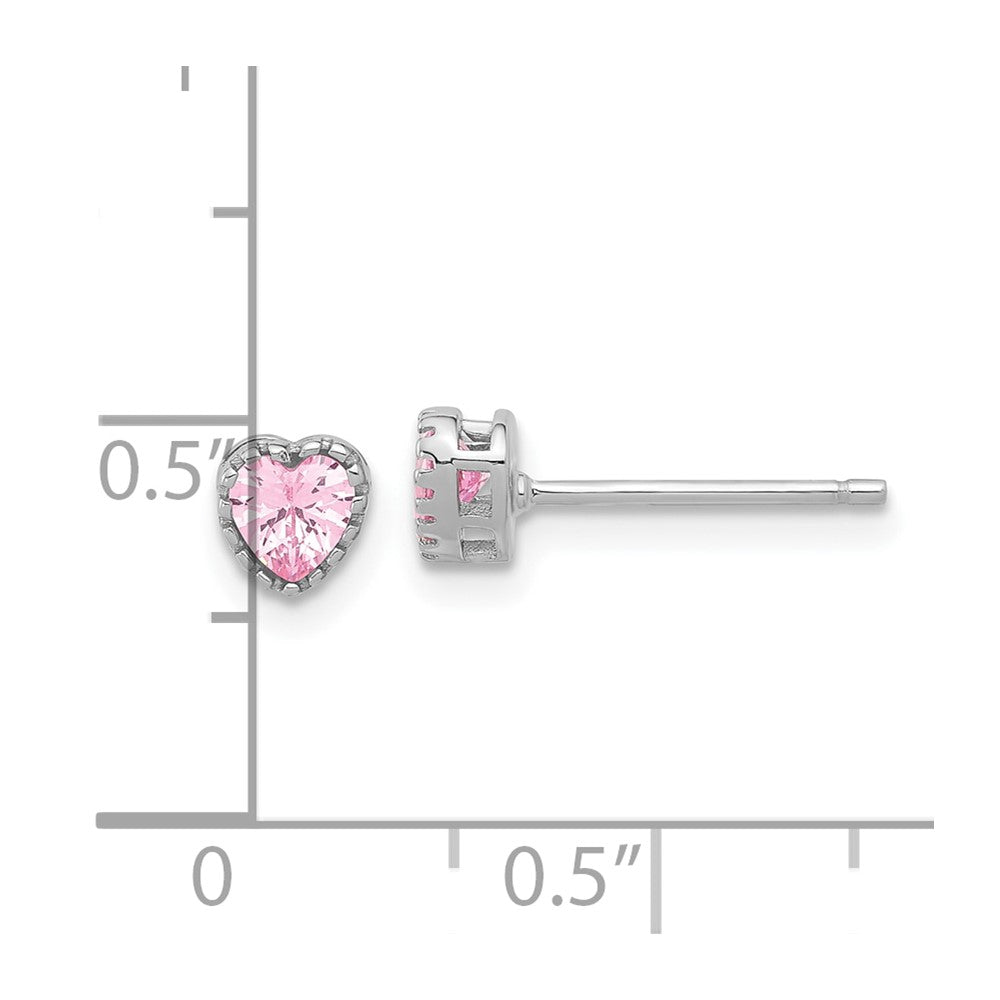 Sterlingsilber Rhodiniert Rosa Zirkonia Herz Ohrstecker