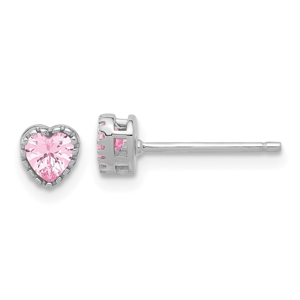 Sterlingsilber Rhodiniert Rosa Zirkonia Herz Ohrstecker