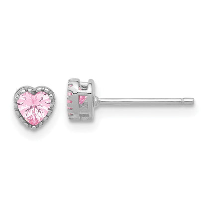 Sterlingsilber Rhodiniert Rosa Zirkonia Herz Ohrstecker