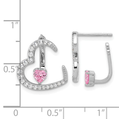 Sterlingsilber Rhodiniert Weiß und Rosa Zirkonia Herz mit Jacke Ohrstecker