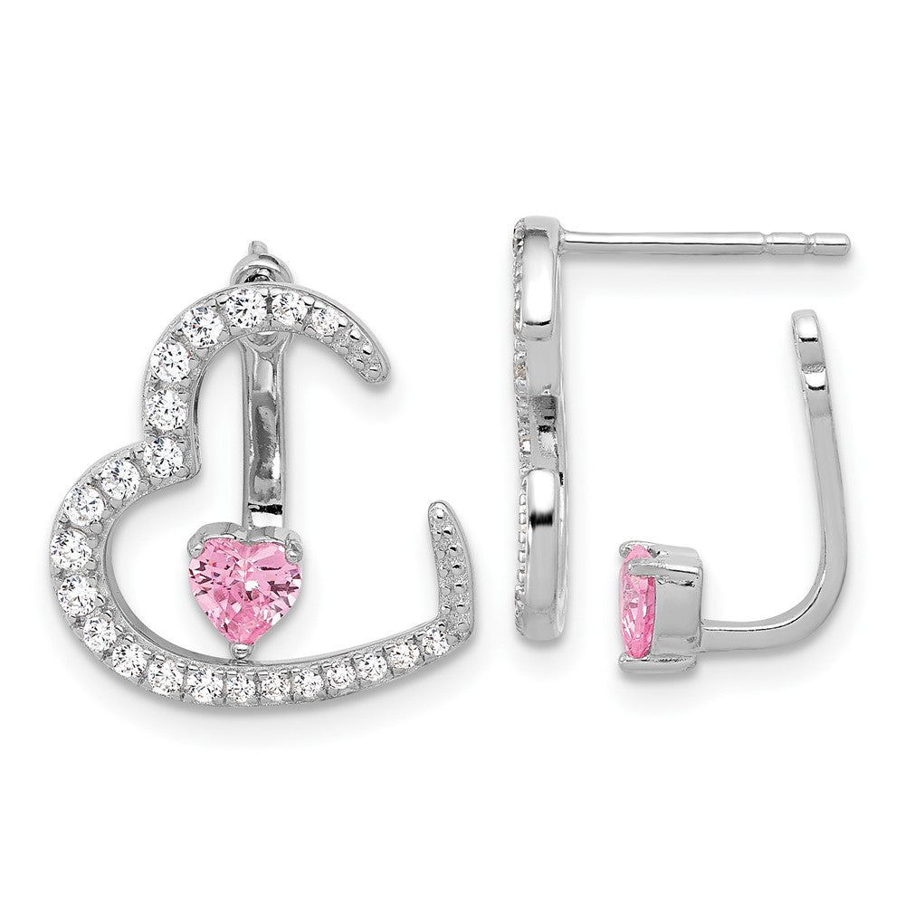 Sterlingsilber Rhodiniert Weiß und Rosa Zirkonia Herz mit Jacke Ohrstecker