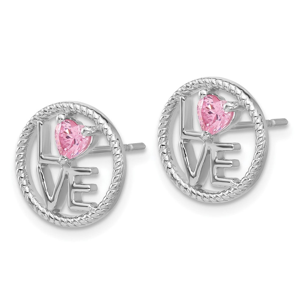 Sterlingsilber Rhodiniert Liebe Rosa Zirkonia Ohrstecker