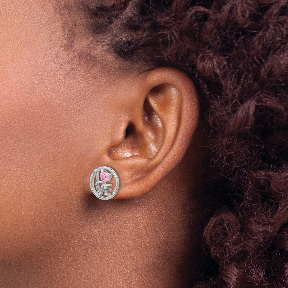 Sterlingsilber Rhodiniert Liebe Rosa Zirkonia Ohrstecker
