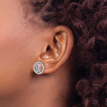 Sterlingsilber Rhodiniert Liebe Rosa Zirkonia Ohrstecker