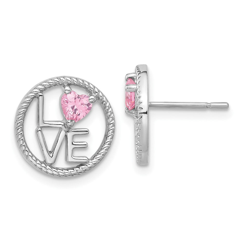 Sterlingsilber Rhodiniert Liebe Rosa Zirkonia Ohrstecker