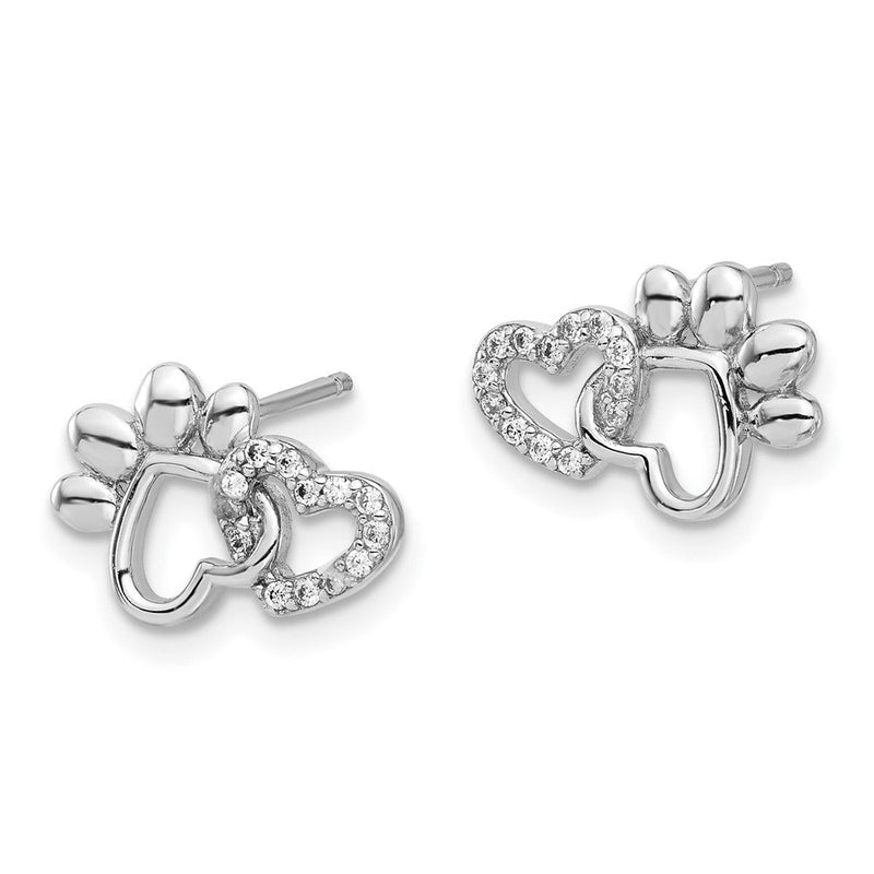 Sterlingsilber Rhodiniert mit Zirkonia Herzen und Paw Druck Ohrstecker