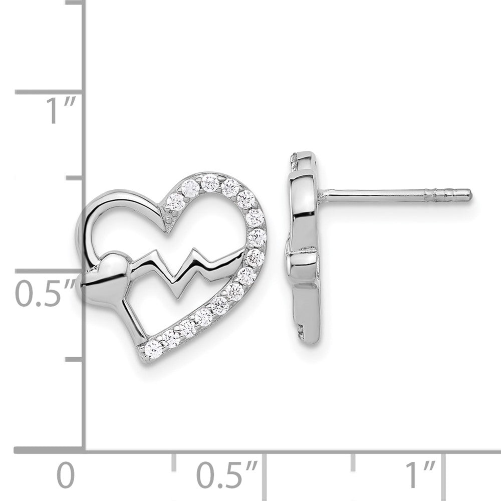 Sterlingsilber Rhodiniert Poliert Zirkonia Heartbeat Herz Ohrstecker