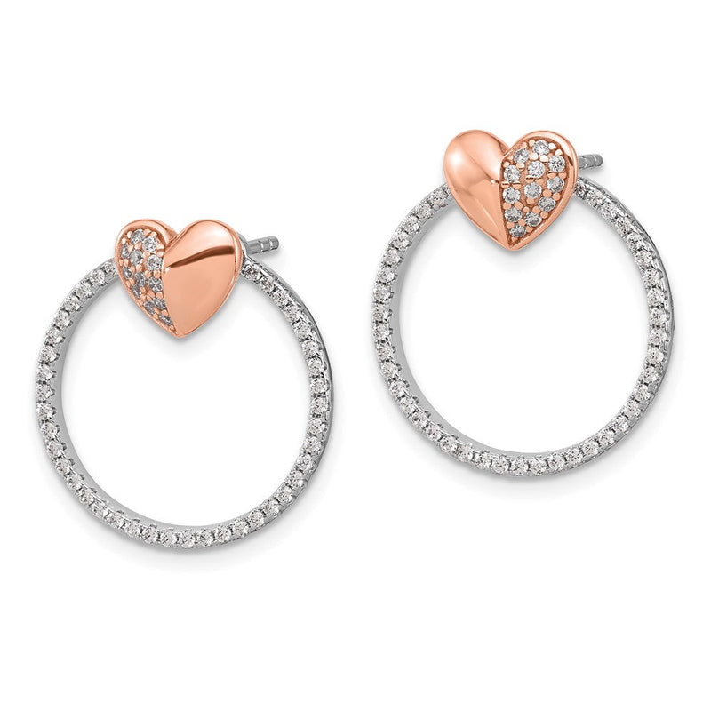 Sterlingsilber Rhodiniert Roséfarben Zirkonia Herz und Offen Kreis Ohrstecker