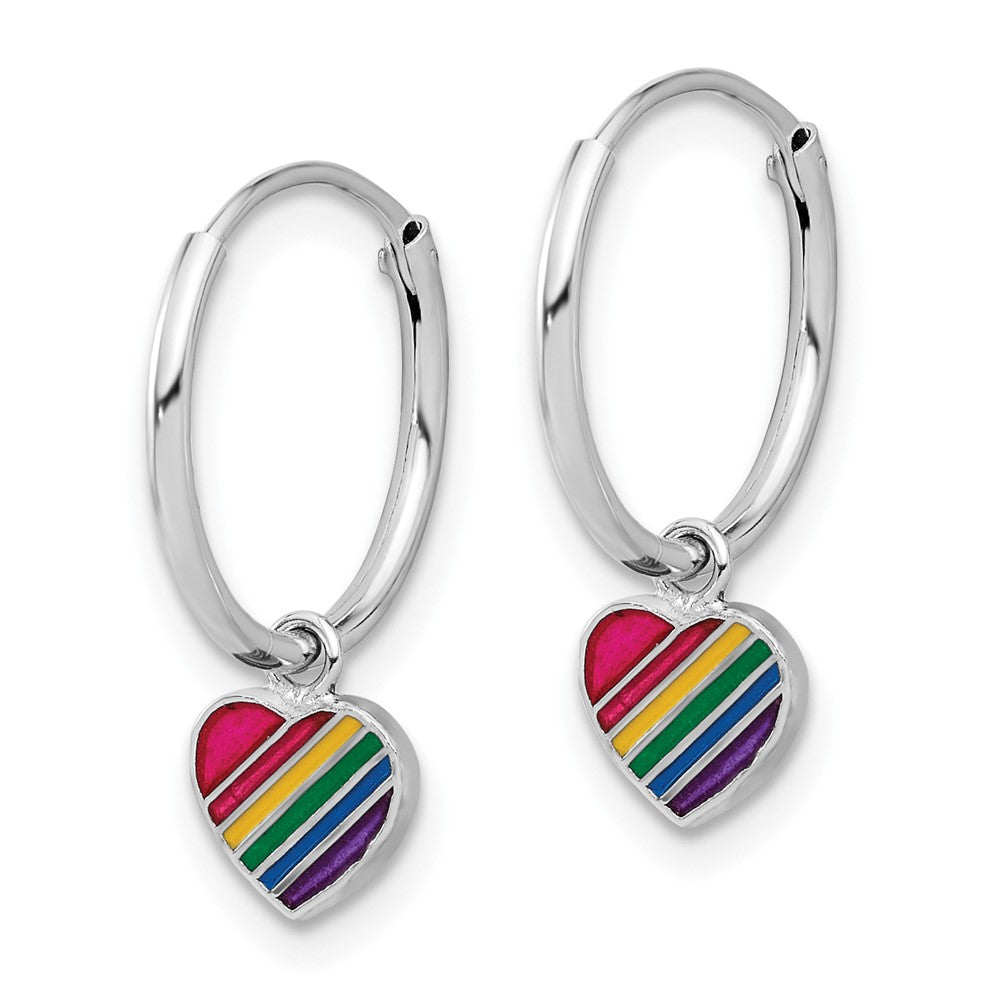 Sterlingsilber Rhodiniert-plt Emaille Regenbogen Herz Hängend Memoire Creolen