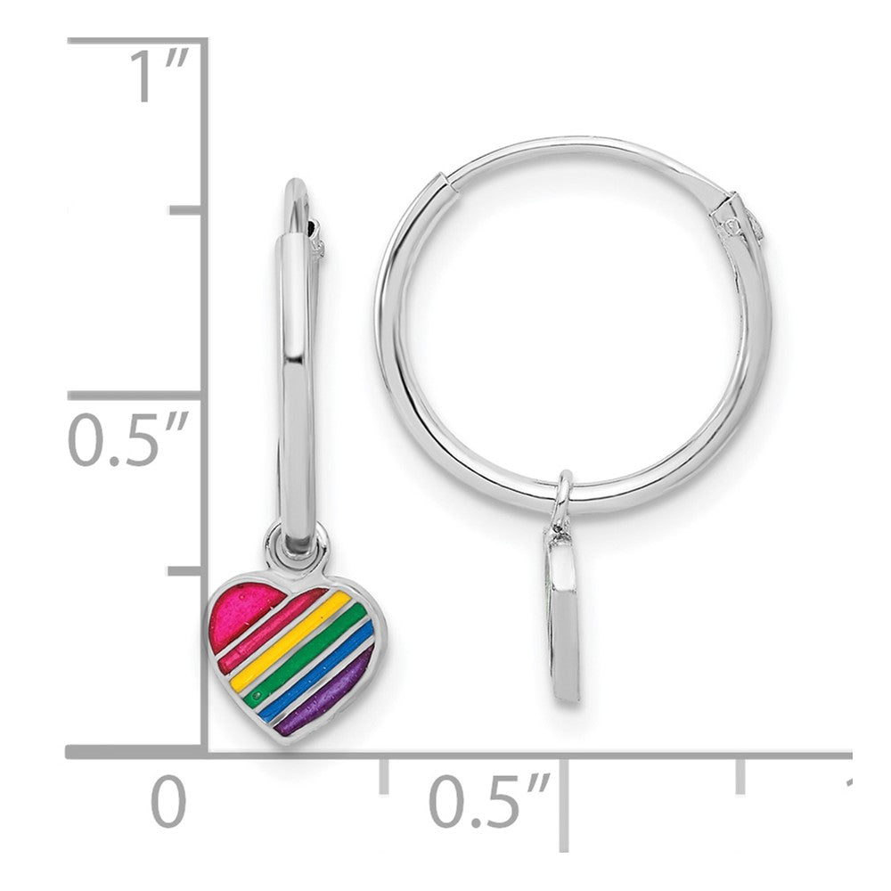 Sterlingsilber Rhodiniert-plt Emaille Regenbogen Herz Hängend Memoire Creolen