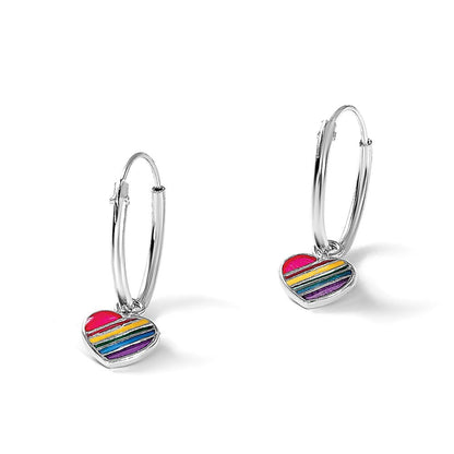 Sterlingsilber Rhodiniert-plt Emaille Regenbogen Herz Hängend Memoire Creolen