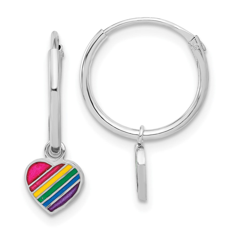 Sterlingsilber Rhodiniert-plt Emaille Regenbogen Herz Hängend Memoire Creolen