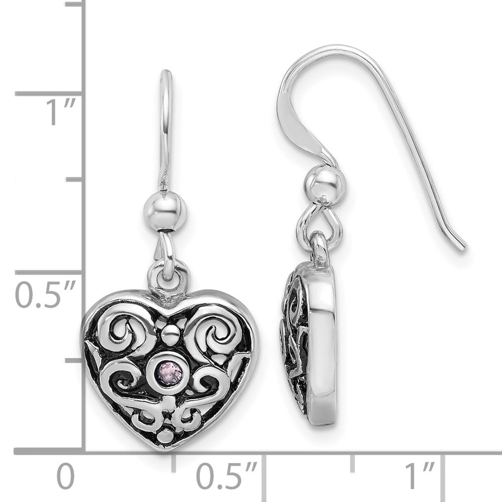 Sterlingsilber Rhodiniert Antikisiert Rosa Zirkonia Filigran Herz Ohrhänger