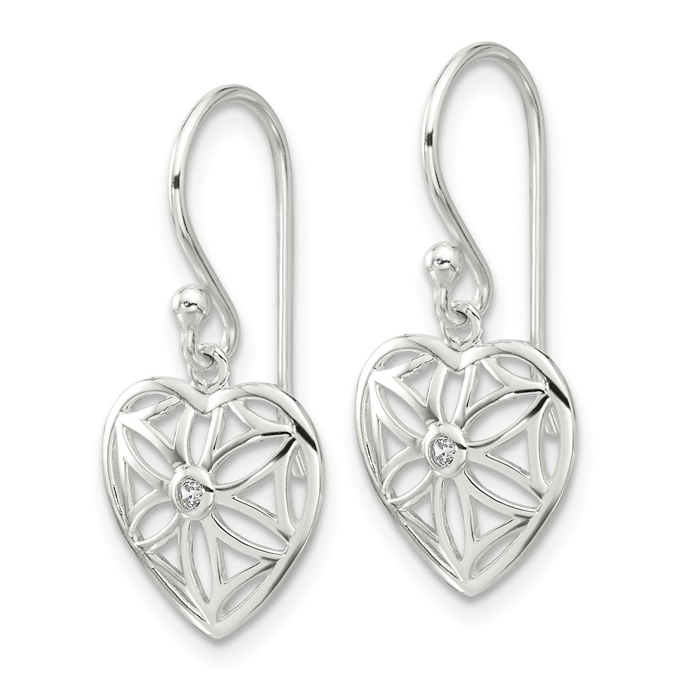 Sterlingsilber E-coated mit Zirkonia Herz Hirte Haken Ohrhänger